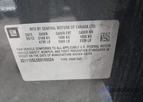 2014 Chevrolet Impala Lt z USA, uszkodzony, nr VIN 2G1115SL5E9109324